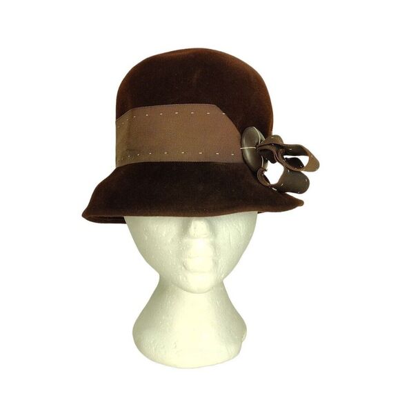Vintage 60s Deluxe Merrimac Union Made Velvet Imported Fur Cloche Bucket Hat - Picture 3 of 10